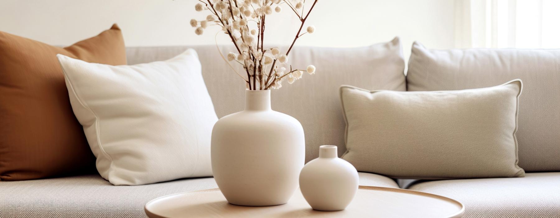 a vase with flowers on a coffee table in living room